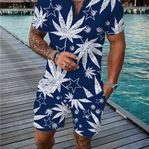 Dallas Cowboys Zip Polo Shirt And Shorts Men GB03