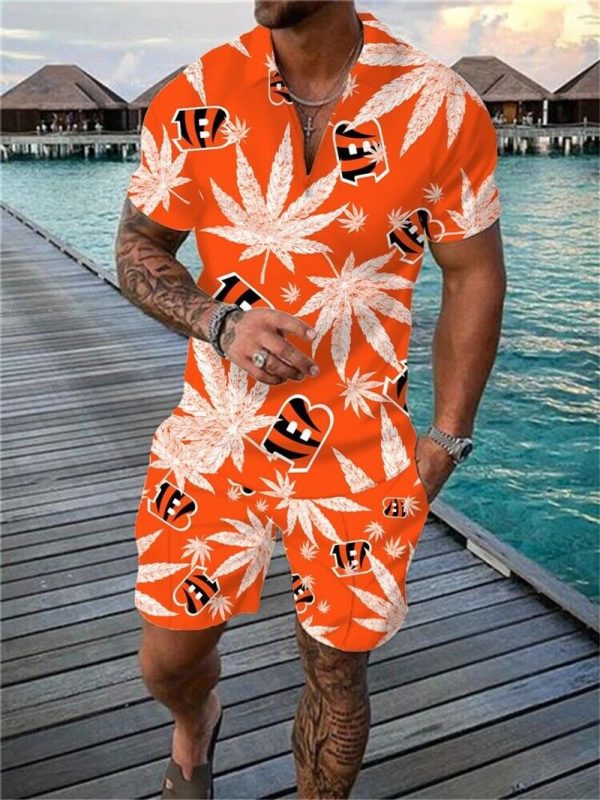 Cincinnati Bengals Zip Polo Shirt And Shorts Men GB27