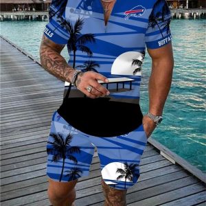 Buffalo Bills Zip Polo Shirt And Shorts Men GB78