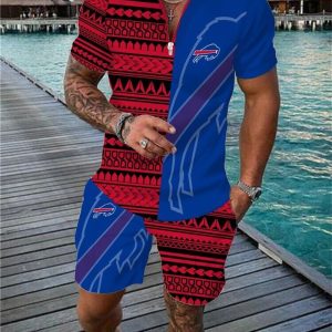 Buffalo Bills Zip Polo Shirt And Shorts Men GB79