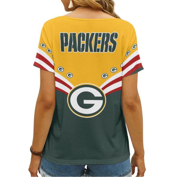 Green Bay Packers V-neck Women T-shirt AGCWTS394 - Image 2