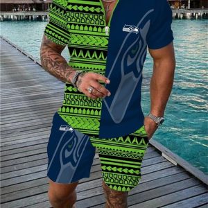 Seattle Seahawks Zip Polo Shirt And Shorts Men GB44