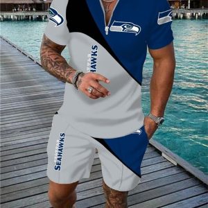Seattle Seahawks Zip Polo Shirt And Shorts Men GB45