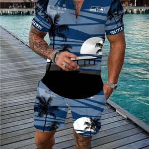 Seattle Seahawks Zip Polo Shirt And Shorts Men GB50
