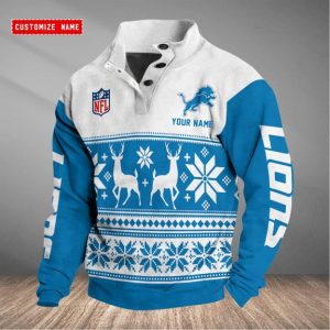 Detroit Lions Christmas Long Sleeve Button Up Sweatshirt S9DBSCH2519